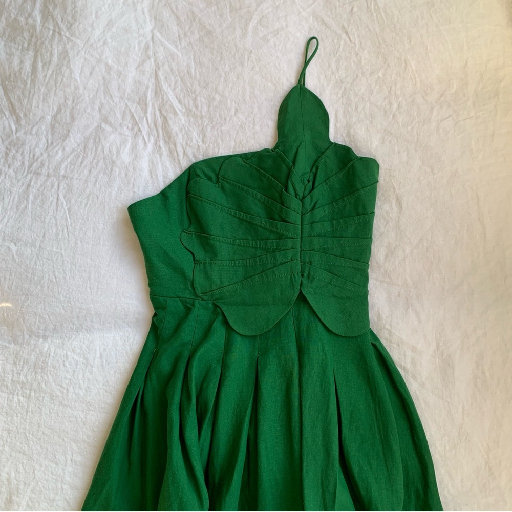NWT Farm Rio Lea Linen Tropical Vacation Pleated One Shoulder Mini Dress Green - Picture 9 of 15